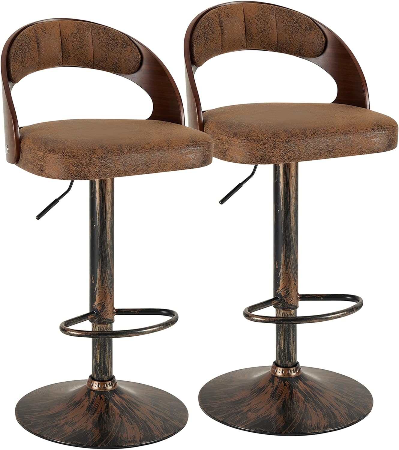 VECELO Bar Stool Set of 2, Counter Height Stools with Bentwood Back - VECELO