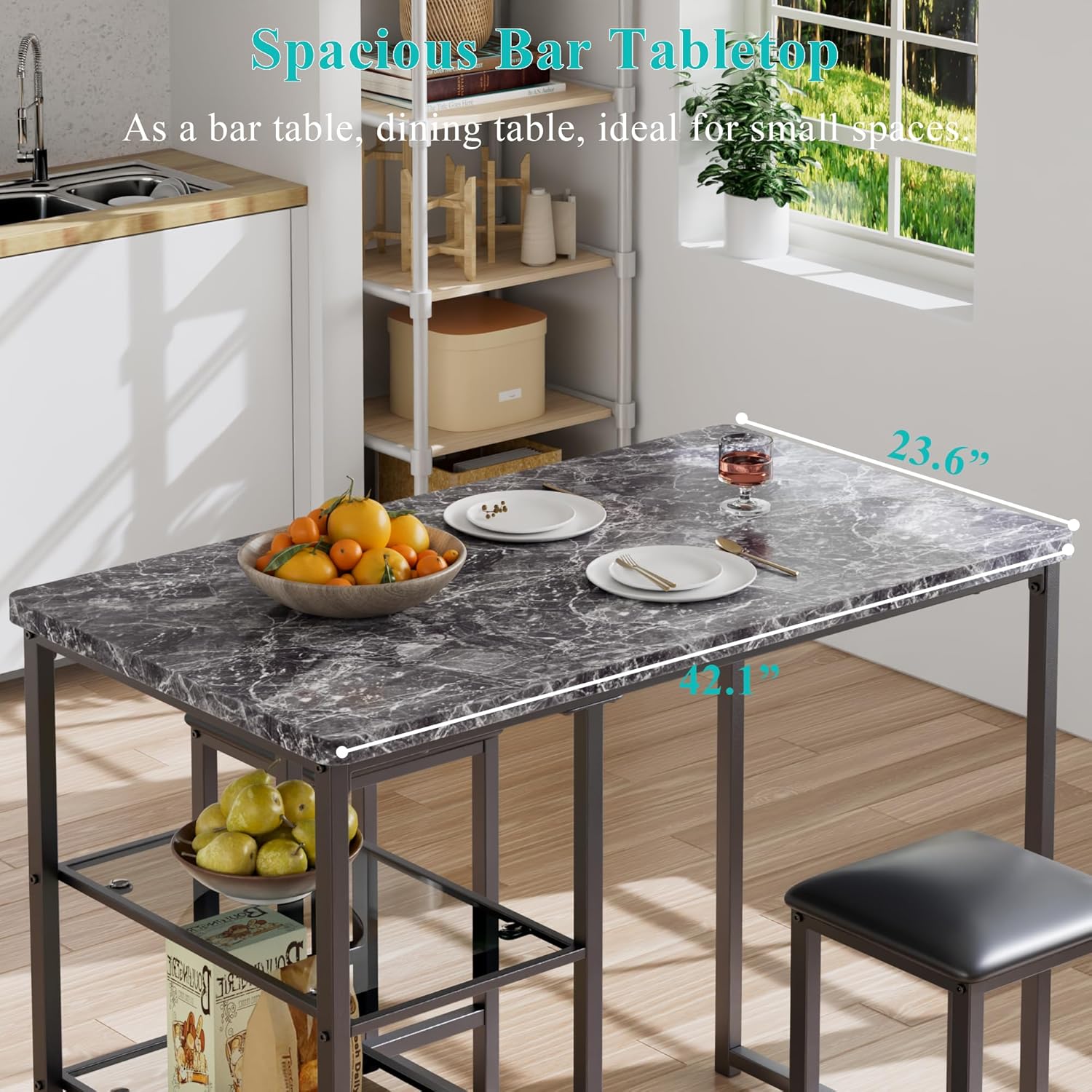 VECELO Small Bar Table and Chairs Set for 2