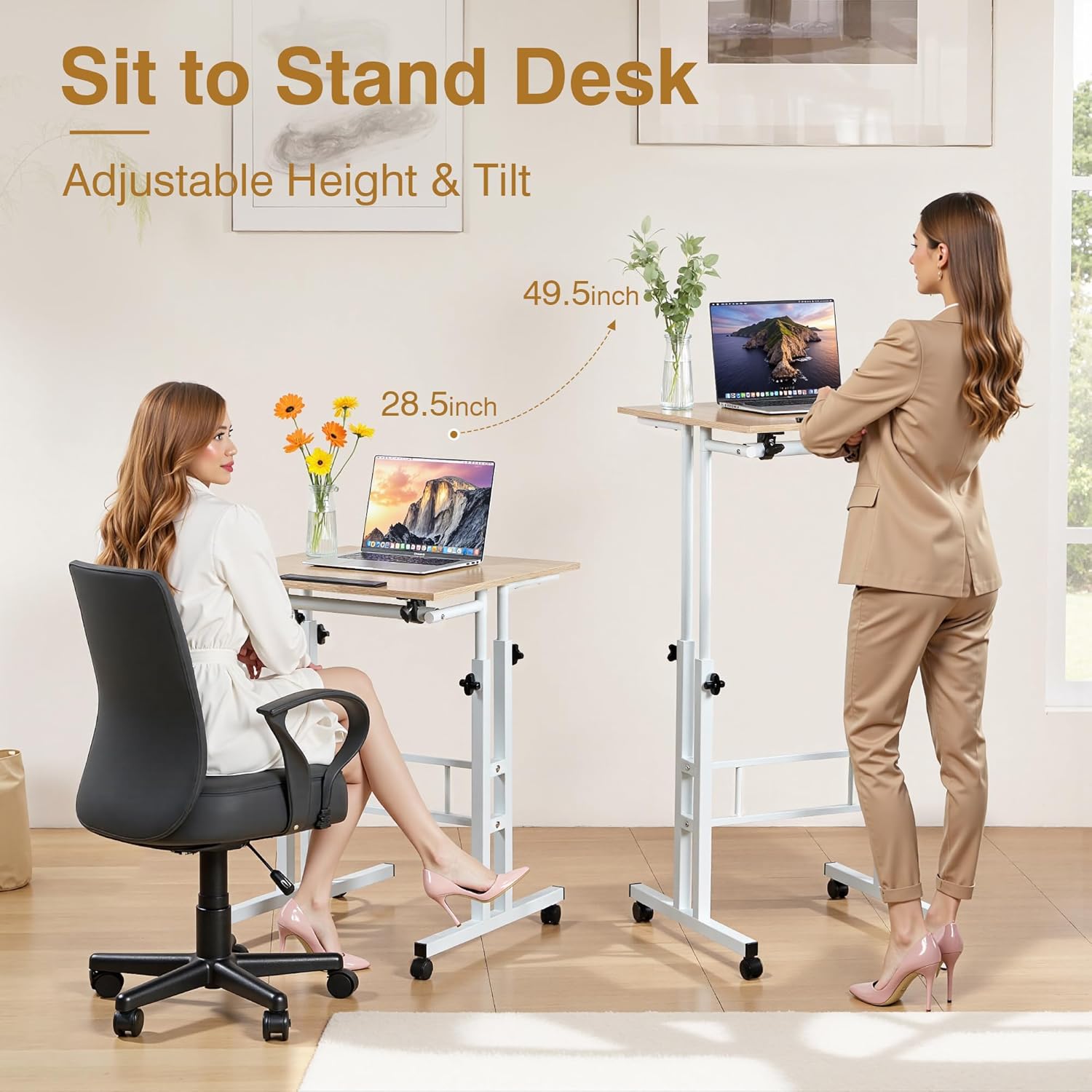 VECELO Small Mobile Standing Desk 24 Inch