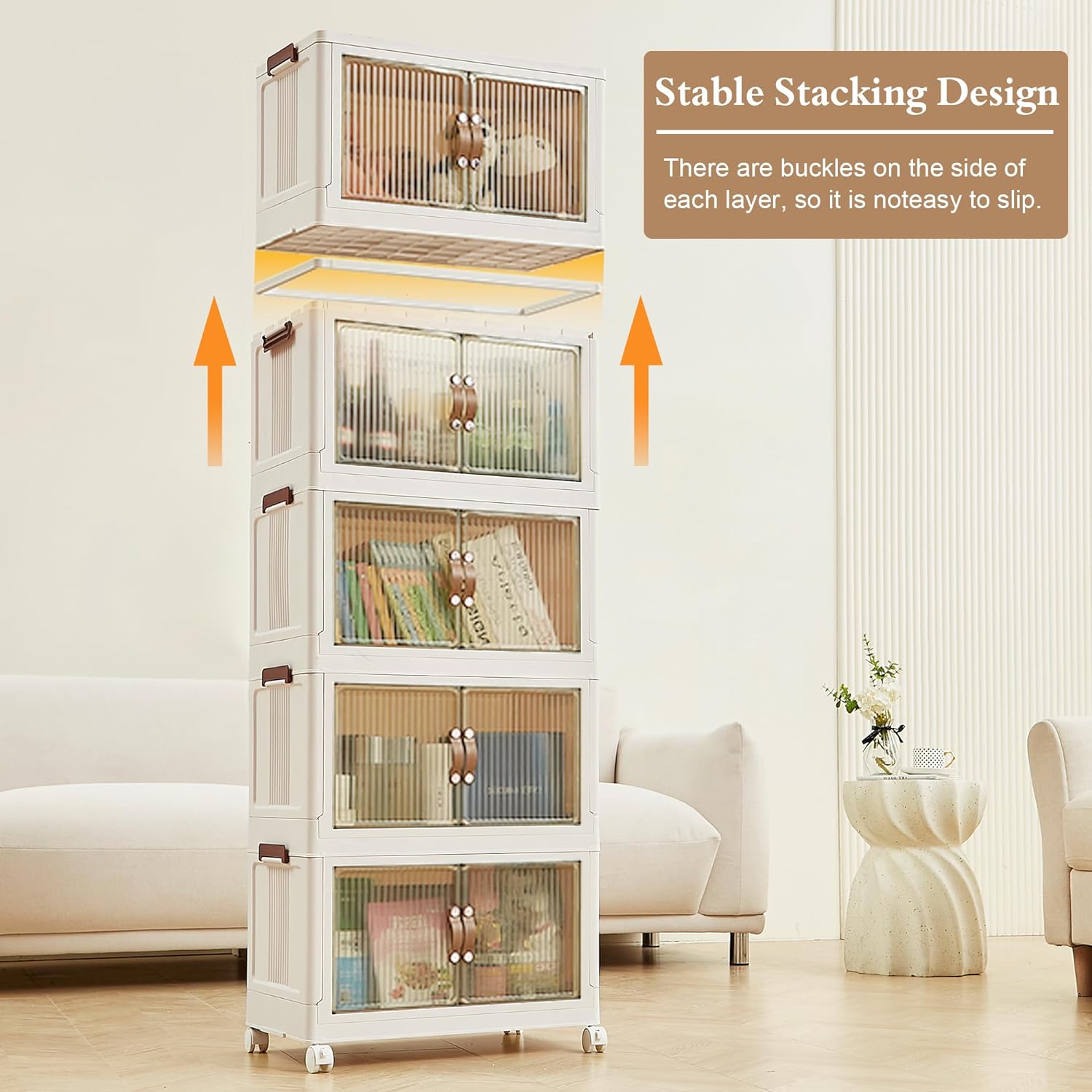 VECELO 16 Gal Stackable Storage Bins with Lid,Plastic Collapsible Storage Cabinet - VECELO