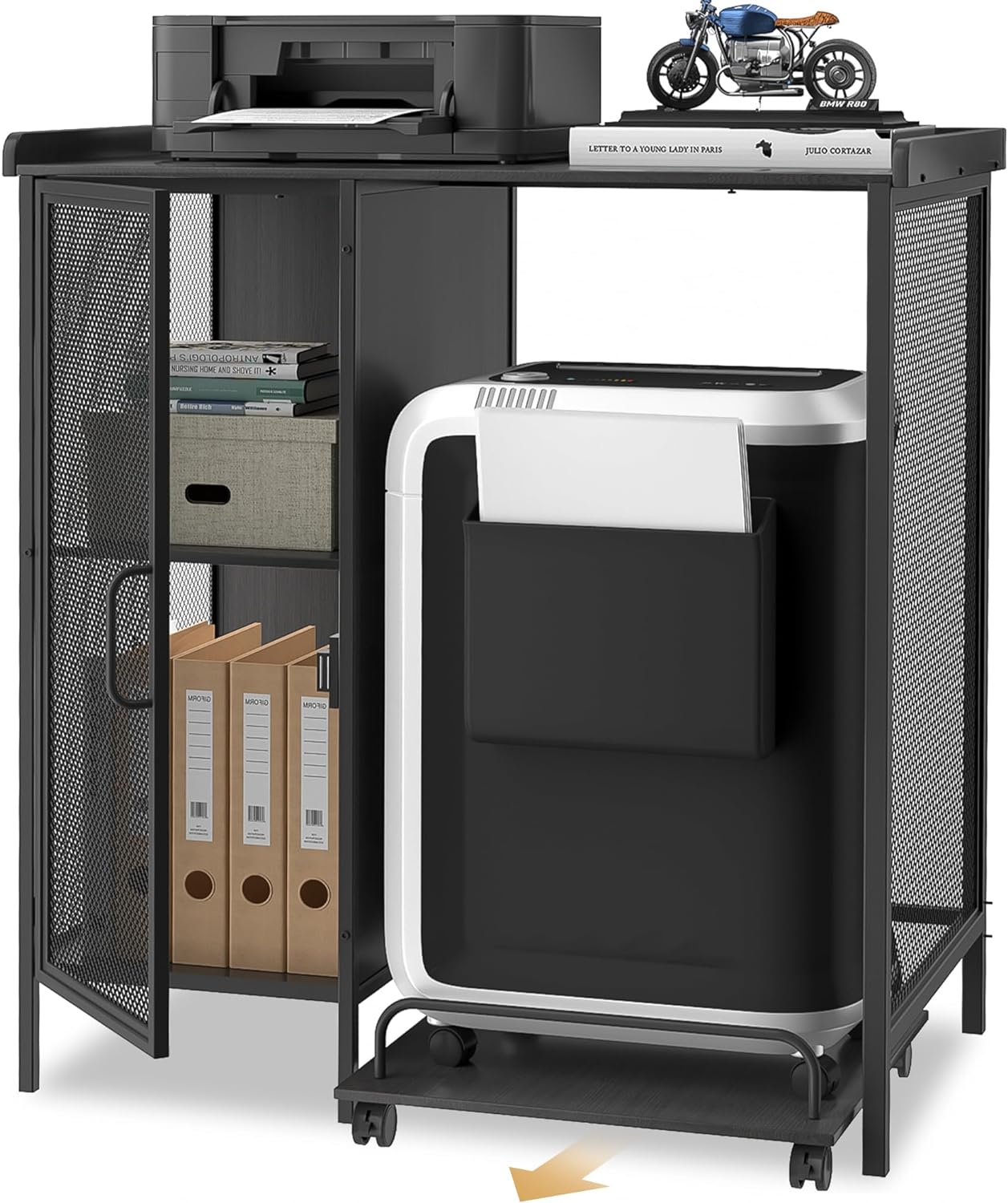 VELELO Printer Desk with Rolling Paper Shredder Stand