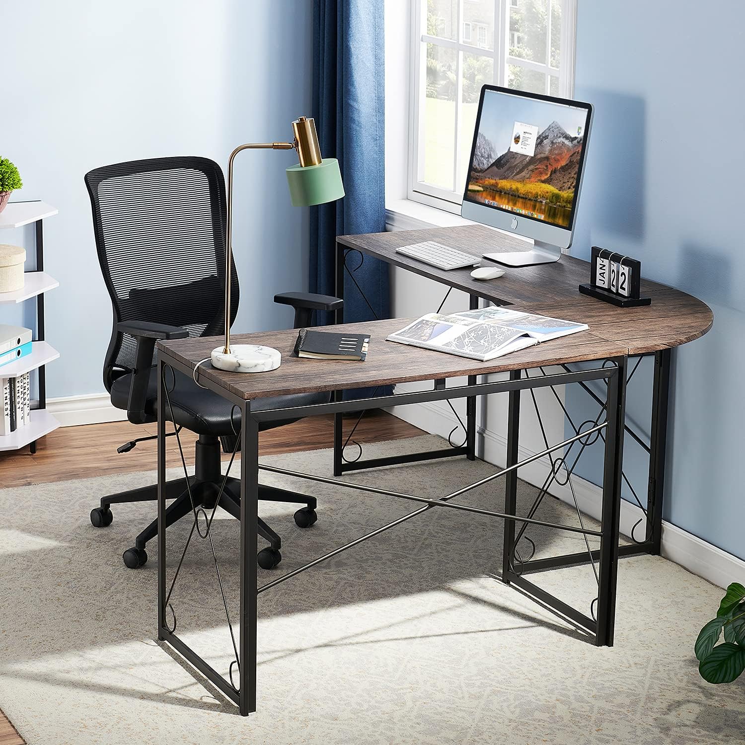 VECELO L Shaped Large Computer Corner Desk Industrial Home Office Workstation