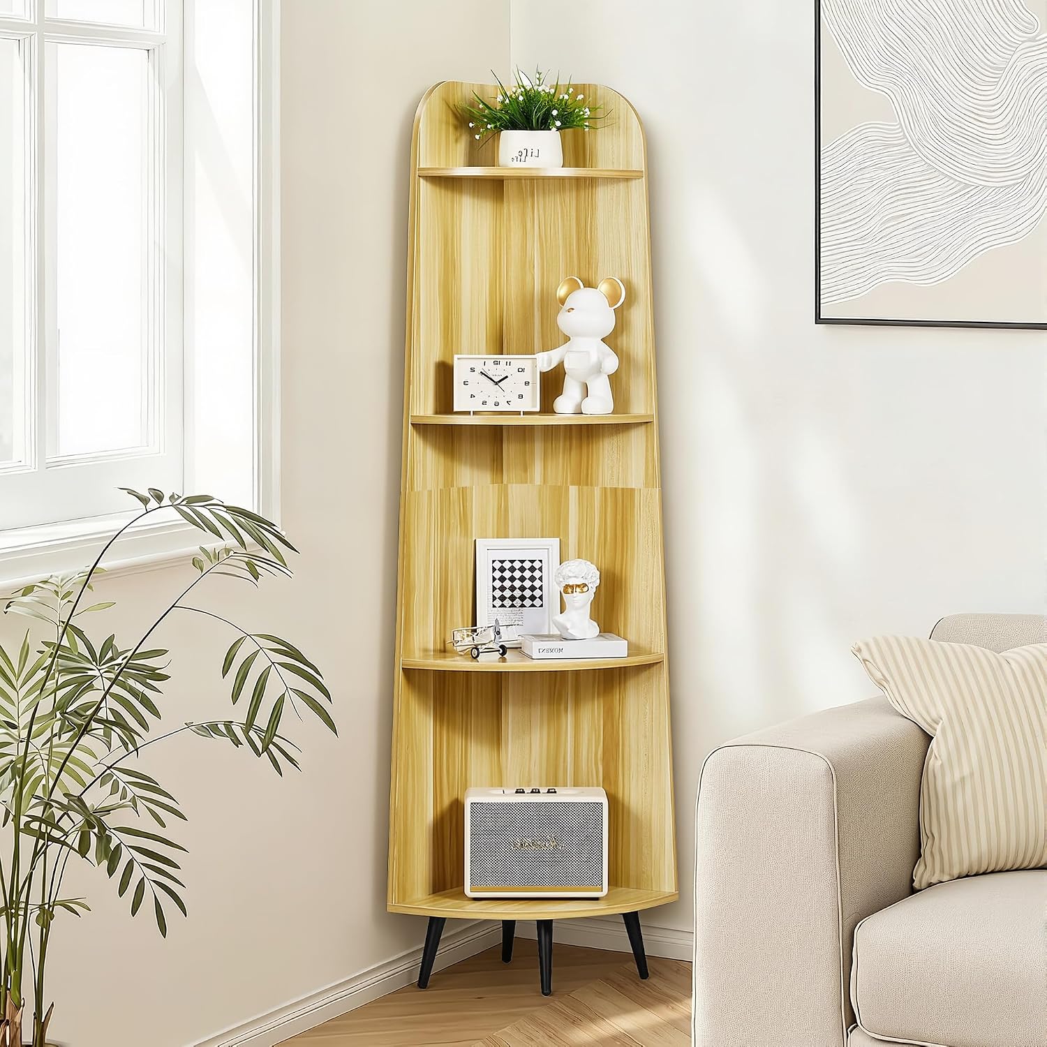 VECELO Large Corner Shelf - 66.93" Tall 4-Tier Organizer, Modern Corner Bookshelf for Display & Storage