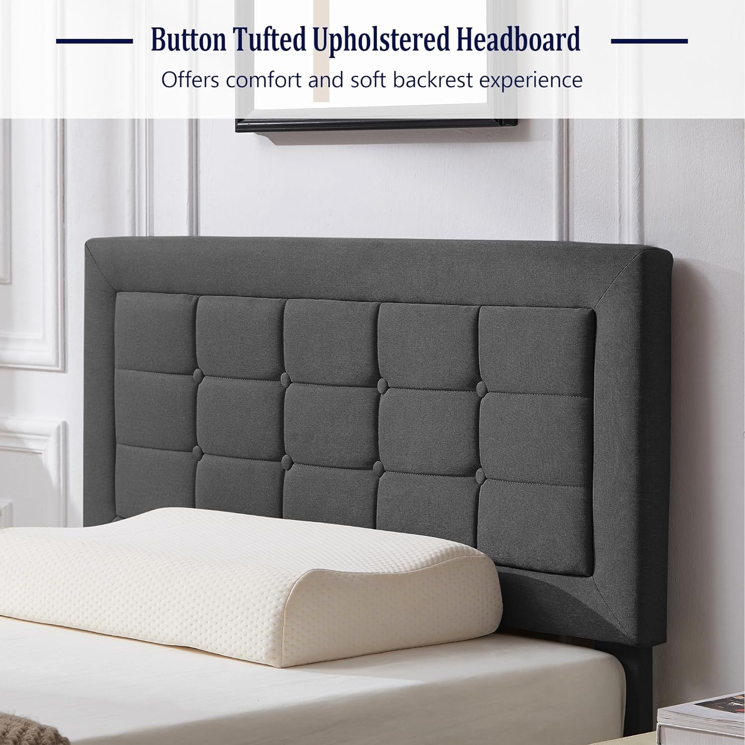VECELO Upholstered Platform Bed Frame with Height Adjustable Headboard