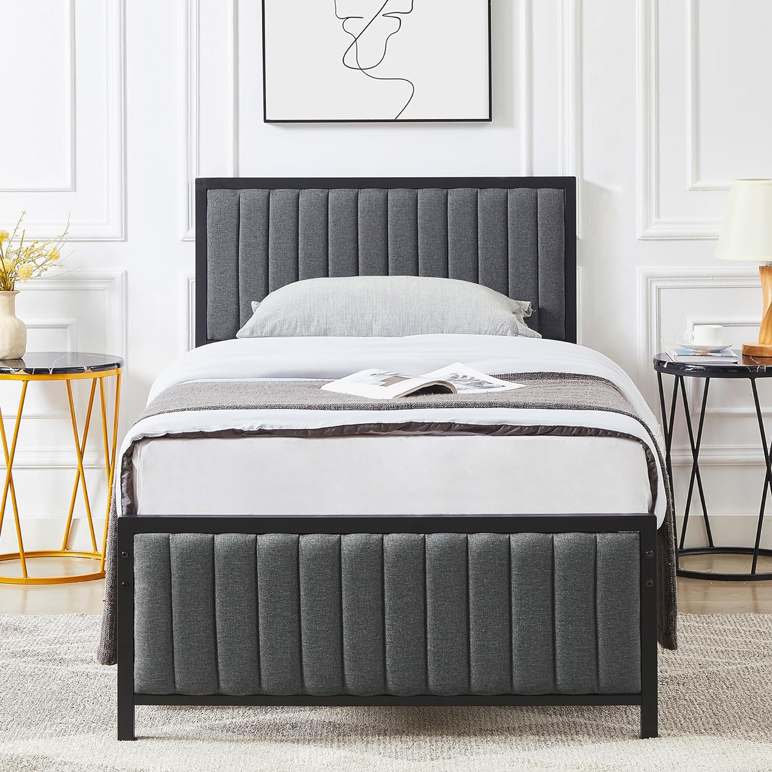 VECELO Bed Frame with Upholstered Tufted Headboard & Footboard - VECELO