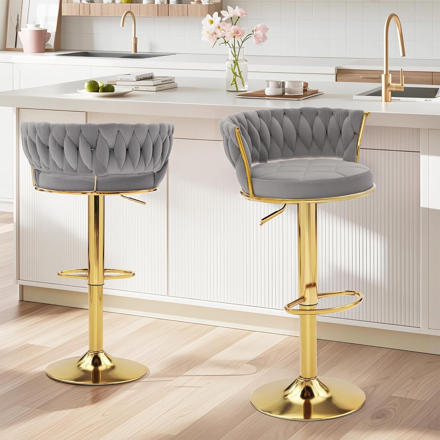 VECELO Bar Stools Set of 2, Adjustable Barstools Counter Height Stools with Back and Arm - VECELO
