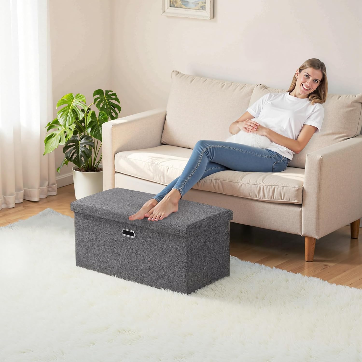 VECELO Folding Storage Ottoman Bench