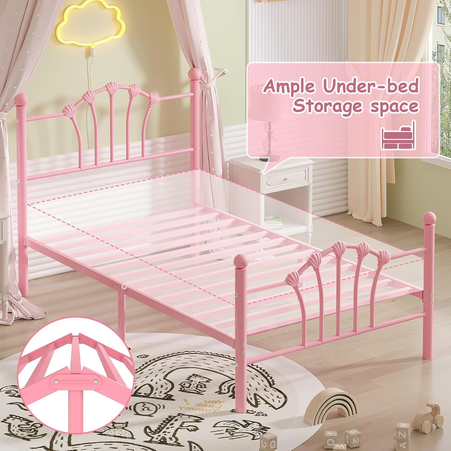 VECELO Twin Size Metal Bed Frame with Shell Headboard and Footboard