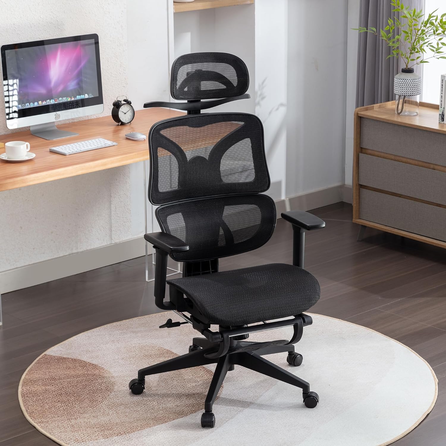 VECELO Swivel Ergonomic High Back Mesh Office Chair with Retractable Footrest
