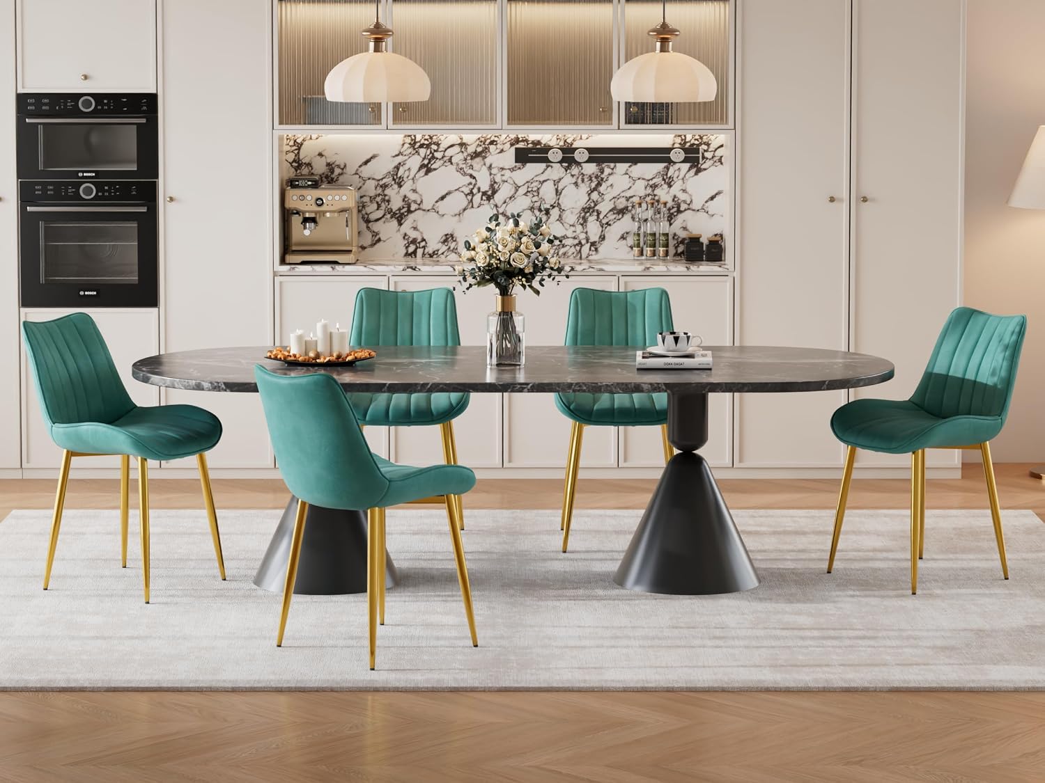 VECELO Dining Chairs, Velvet Fabric & Metal Frame