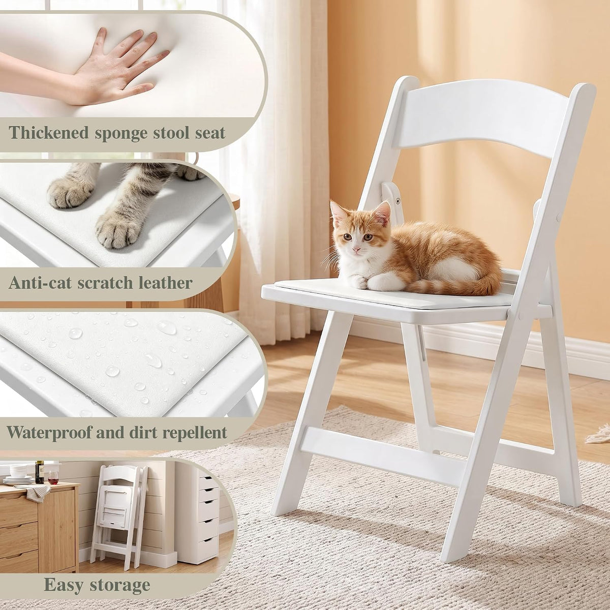 VECELO Folding Chair with Padded Seat  Foldable Resin Dining Chairs for Indoor Outdoor Use