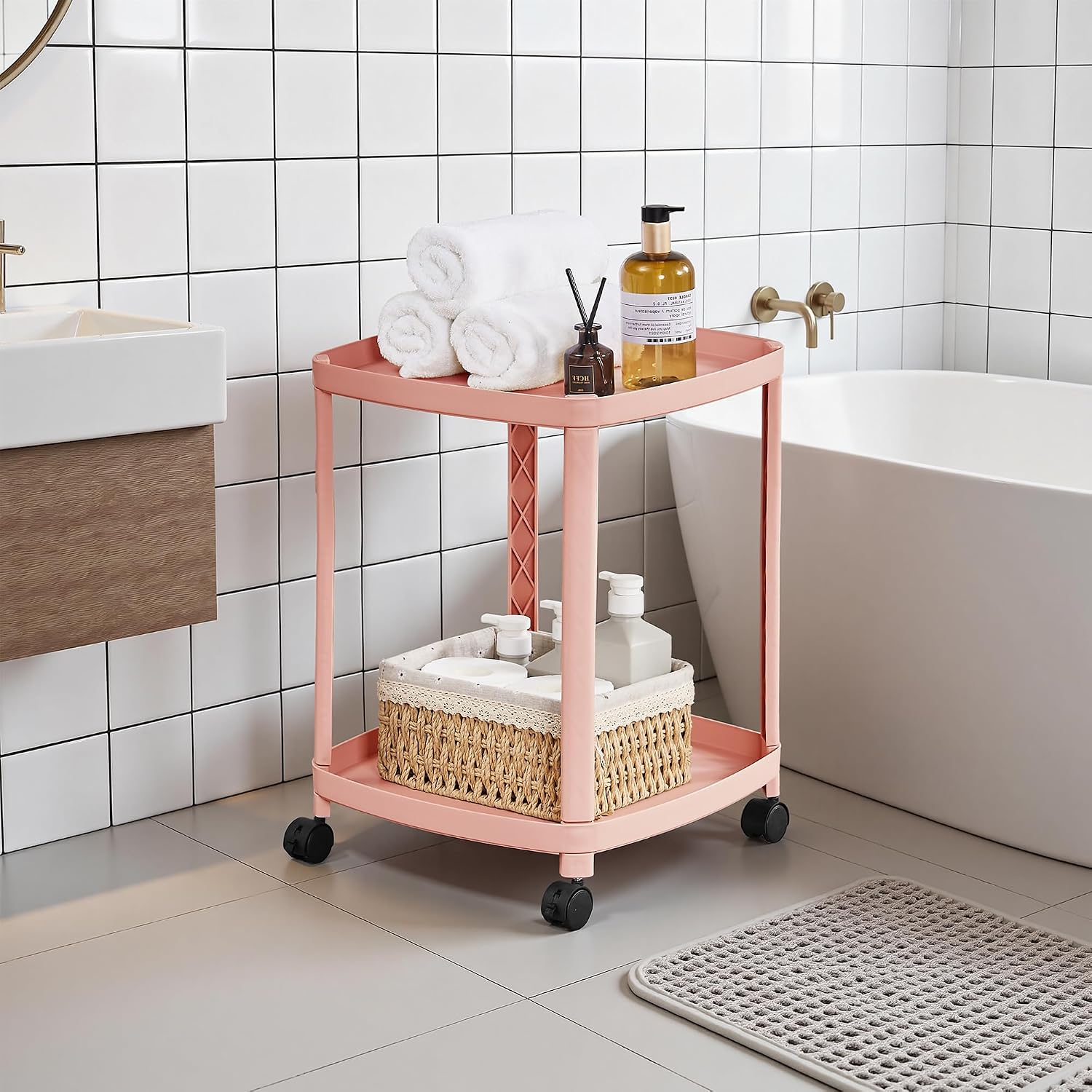 VECELO Rolling End Side Table with Lockable Wheels