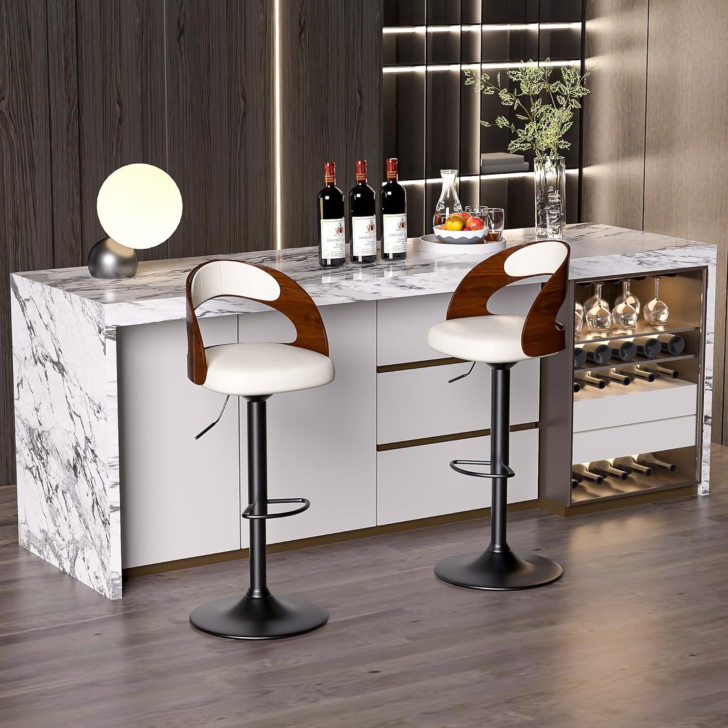 VECELO Bar Stool Set of 2, Counter Height Stools with Bentwood Back - VECELO