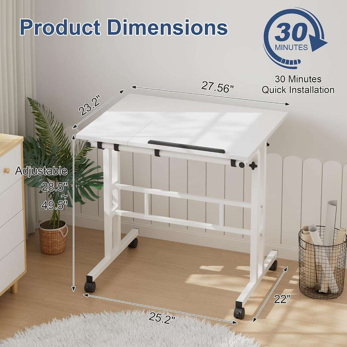 VECELO Mobile Small Standing Desk Adjustable Height
