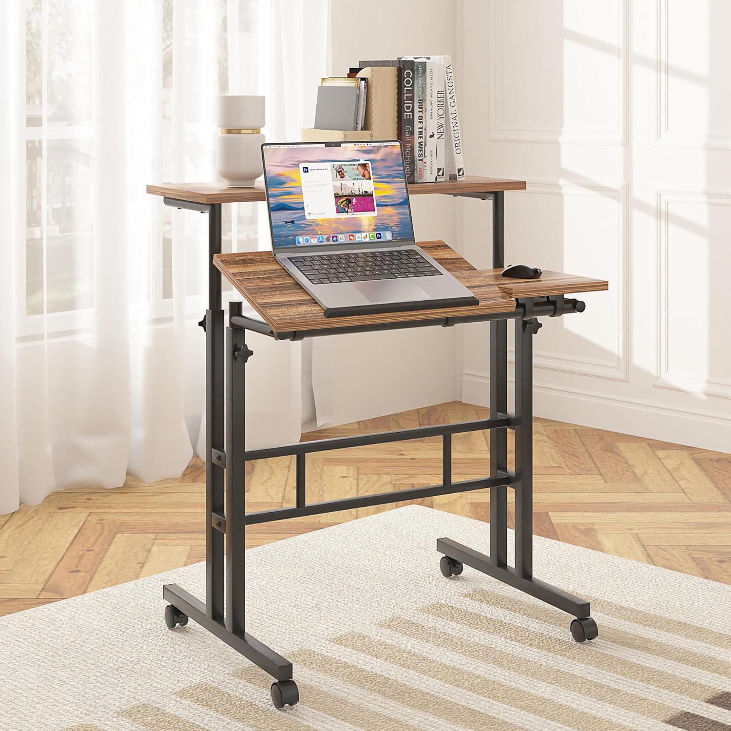 VECELO Mobile Small Standing Desk Adjustable Height