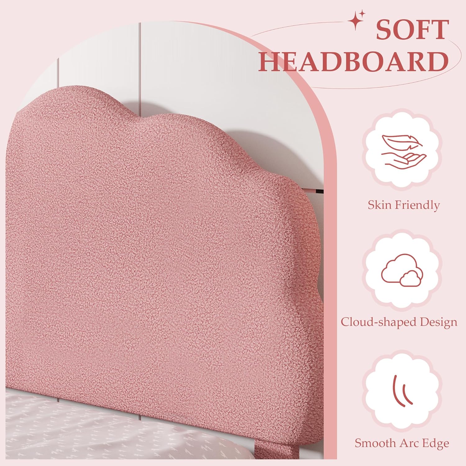 VECELO Twin Size Bed Frame, Upholstered Platform Bedframe with Height Adjustable Plush Fabric Headboard