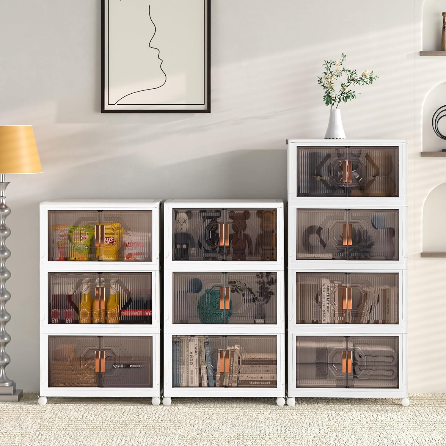 VECELO 4 Pack Plastic Foldable Stackable Storage Bins - VECELO