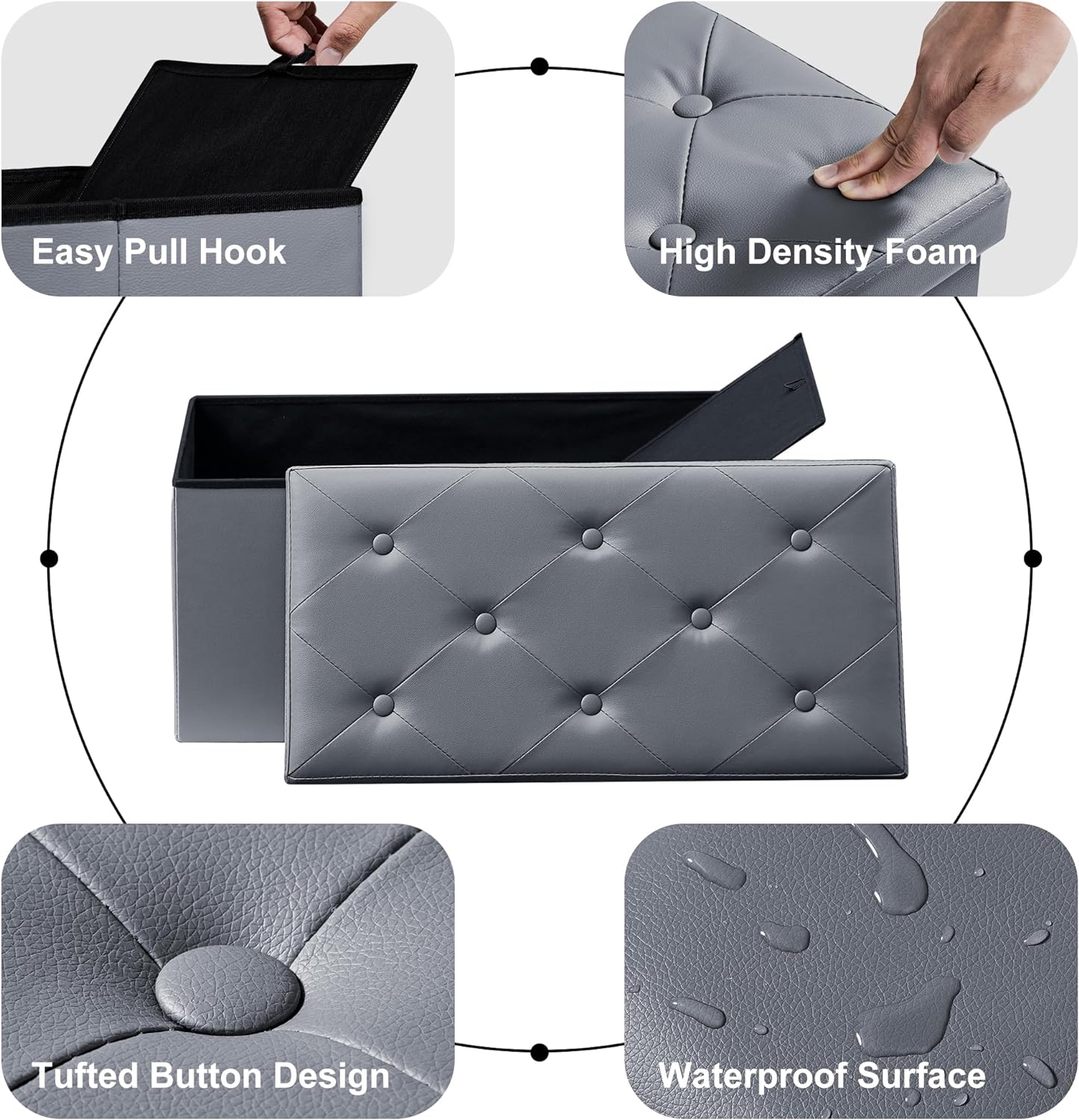 VECELO Storage Ottoman Bench End of Bed 43'' Footstool Footrest Stool Shoestool