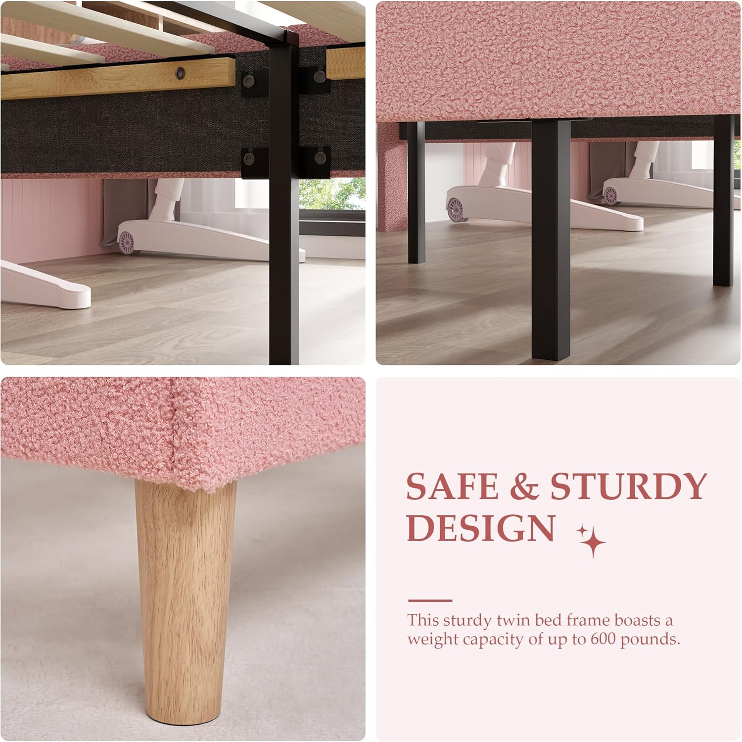 VECELO Twin Size Bed Frame, Upholstered Platform Bedframe with Height Adjustable Plush Fabric Headboard