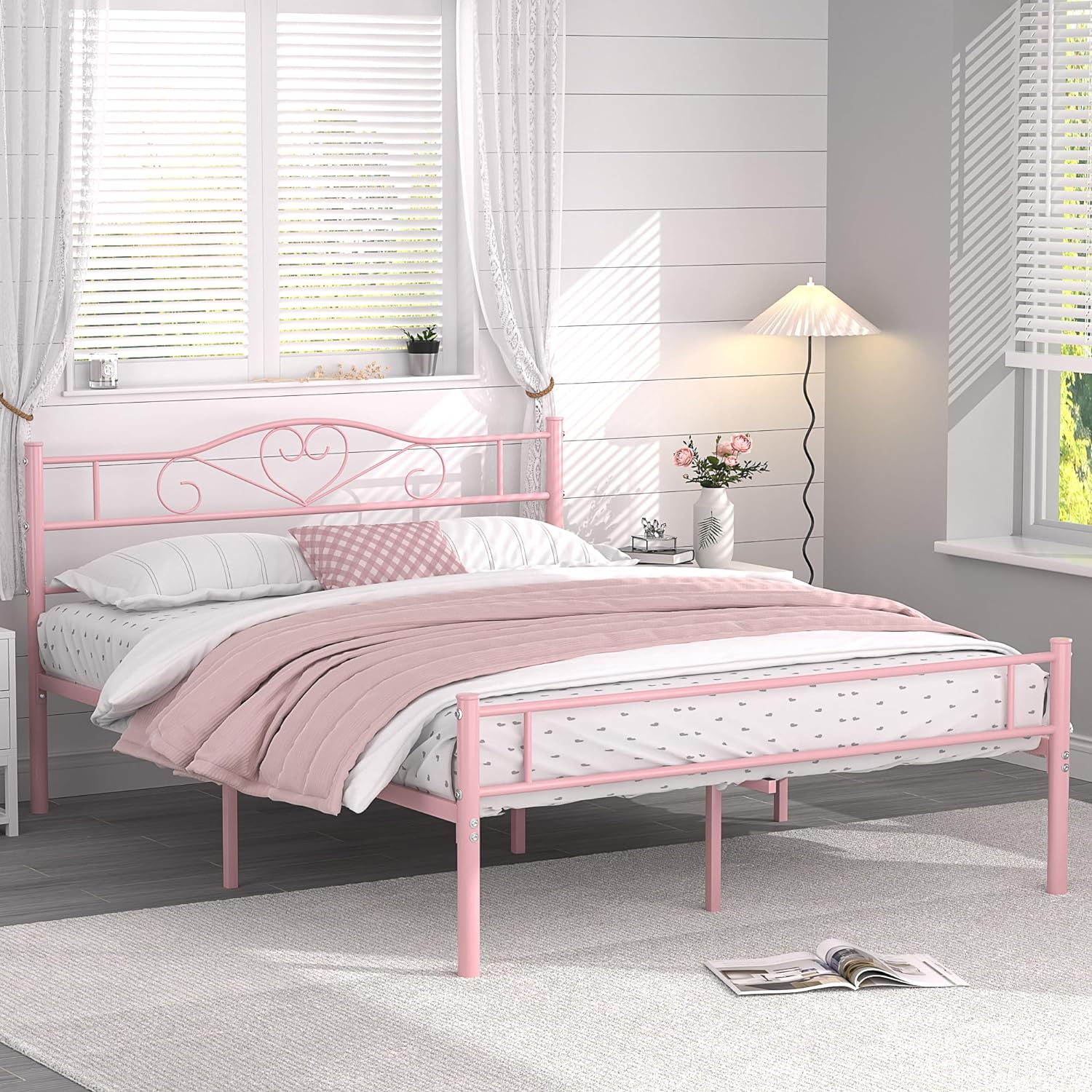 VECELO Metal Platform Bed Frame Mattress Foundation Decorative Headboard & Footboard