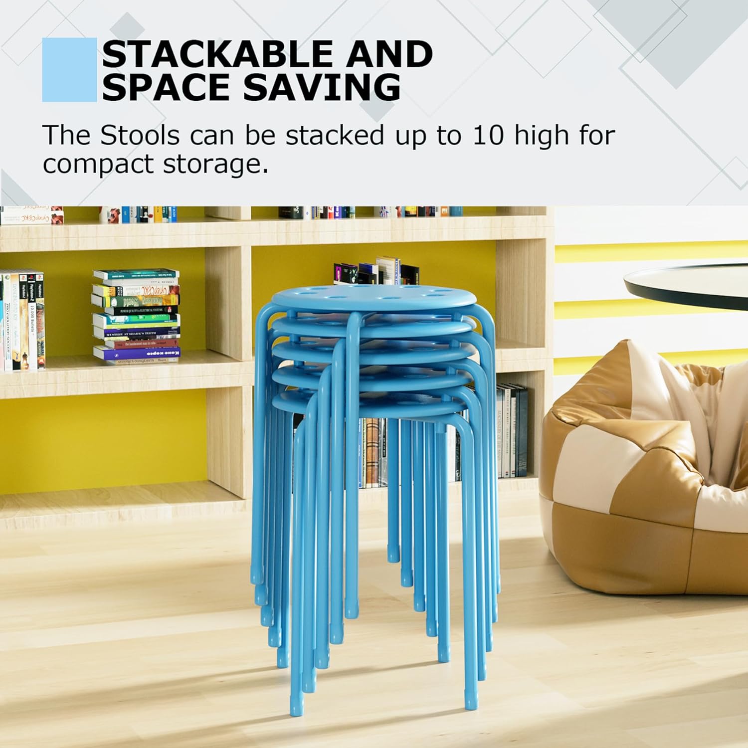 VECELO 6-Piece Stacking Stools, 17.7 Inch Standard Height - VECELO