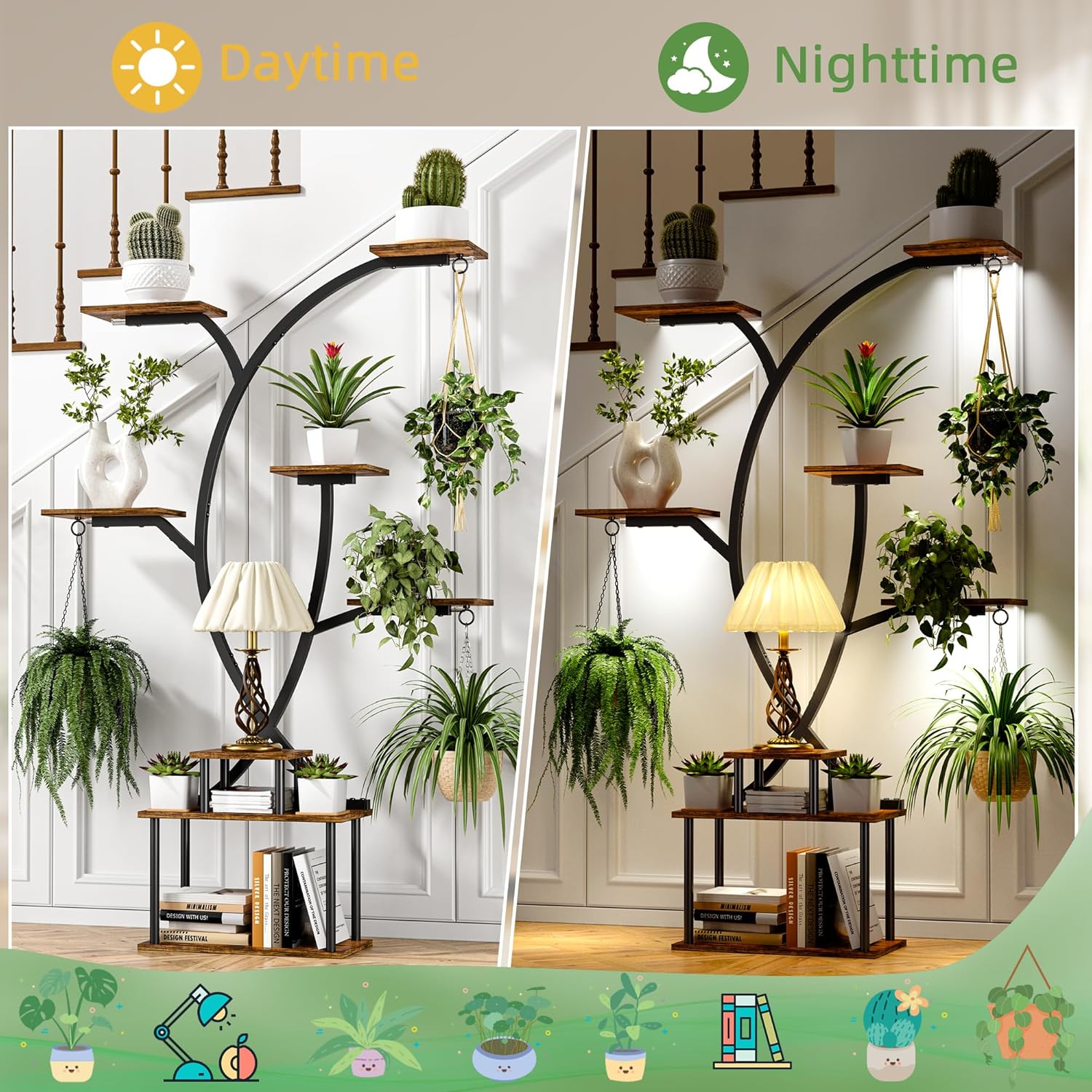 VECELO 65" Tall Plant Stand Indoor with Grow Lights