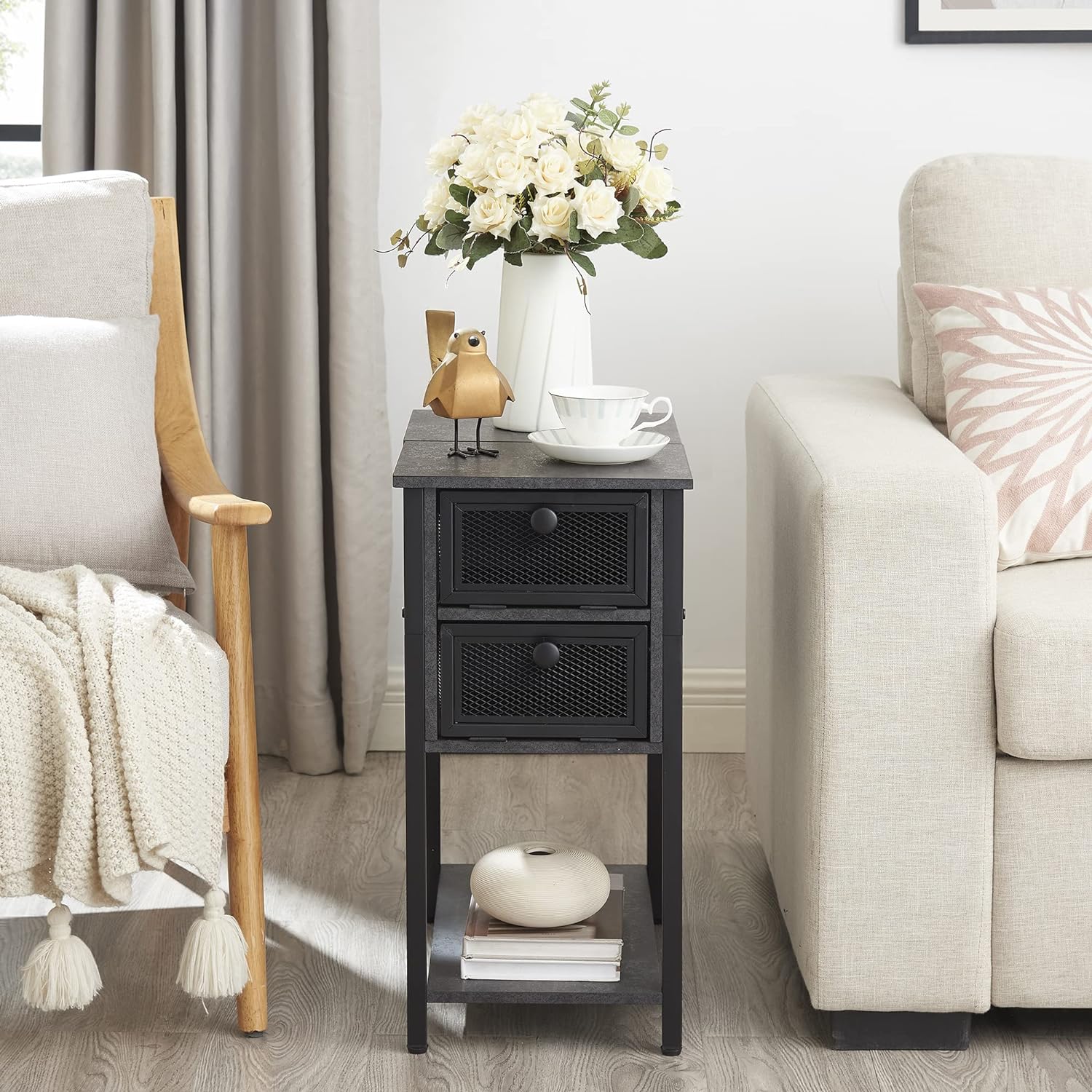 VECELO 24''Tall Flip Top Narrow Side Table with Storage Shelf for Living Room - VECELO