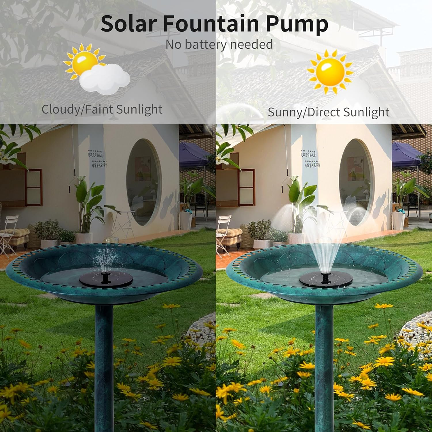 VECELO 28" Pedestal Outdoor Bird Bath with Solar Powered Fountain - VECELO