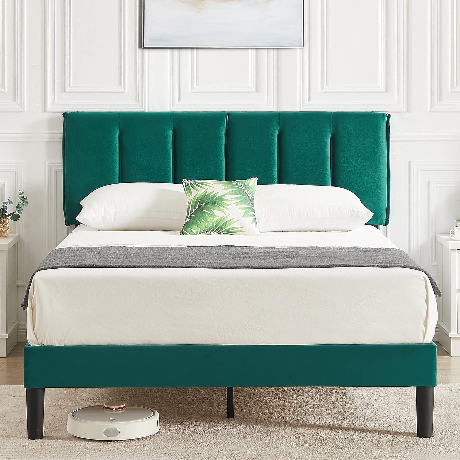 VECELO Modern Upholstered Platform Bedframe, Adjustable Headboard
