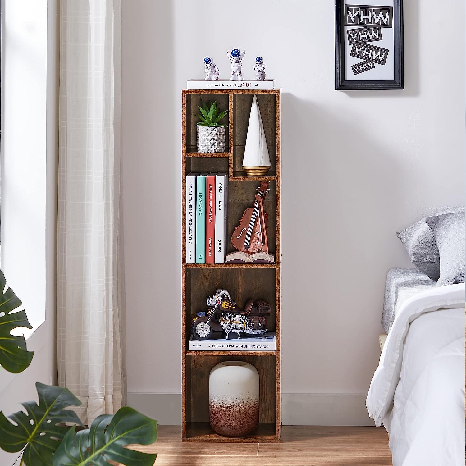 VECELO Modern 3-Tier Small Bookcase, 4 Cube/5 Cube Bookshelf/Storage Organizer