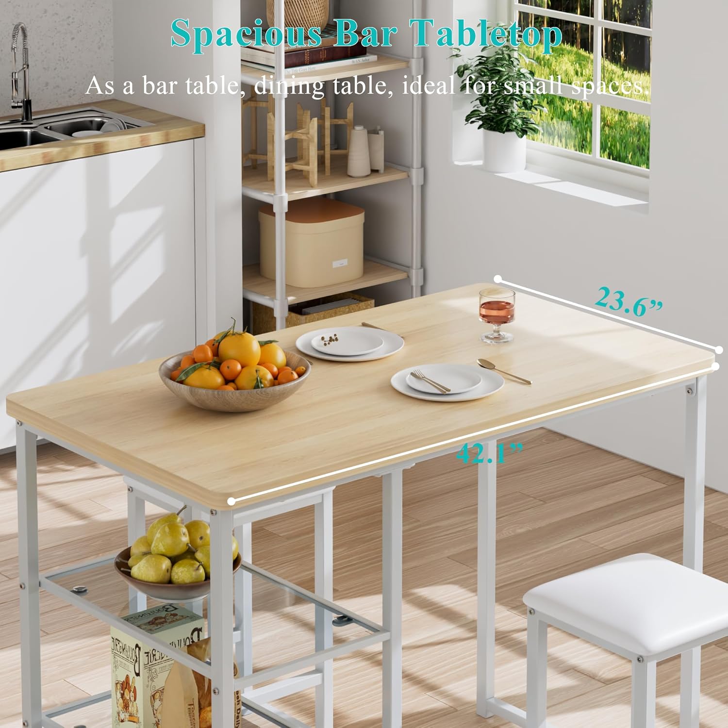 VECELO Small Bar Table and Chairs Set for 2