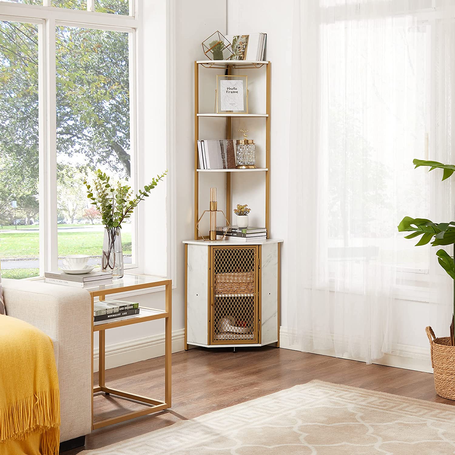 VECELO Corner Cabinet, Tall Storage Shelf Bookshelf Display Shelves Rack - VECELO