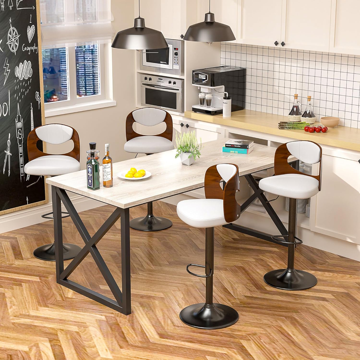 VECELO Bar Stool Set of 2,Counter Height Stools with Bentwood Back - VECELO