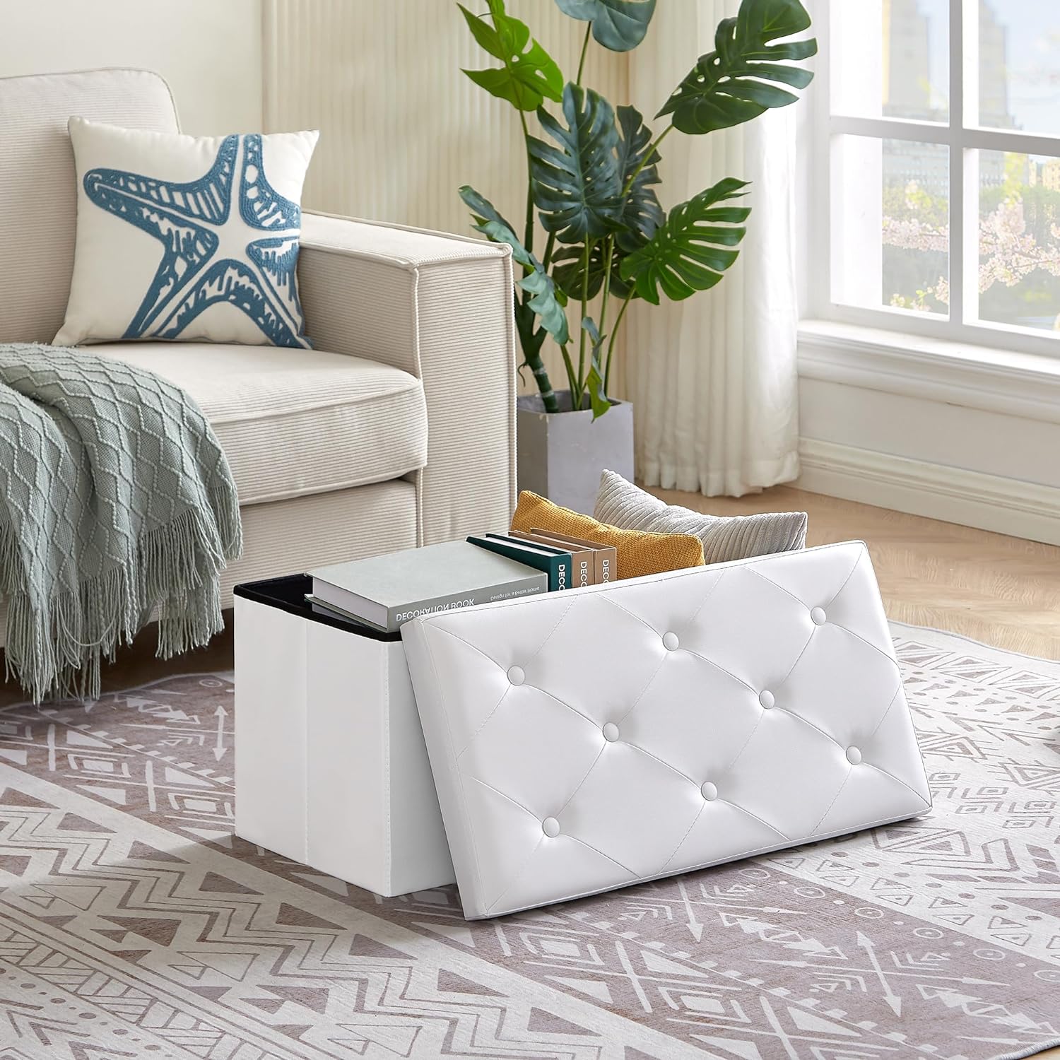 VECELO Storage Ottoman Bench End of Bed 43'' Footstool Footrest Stool Shoestool