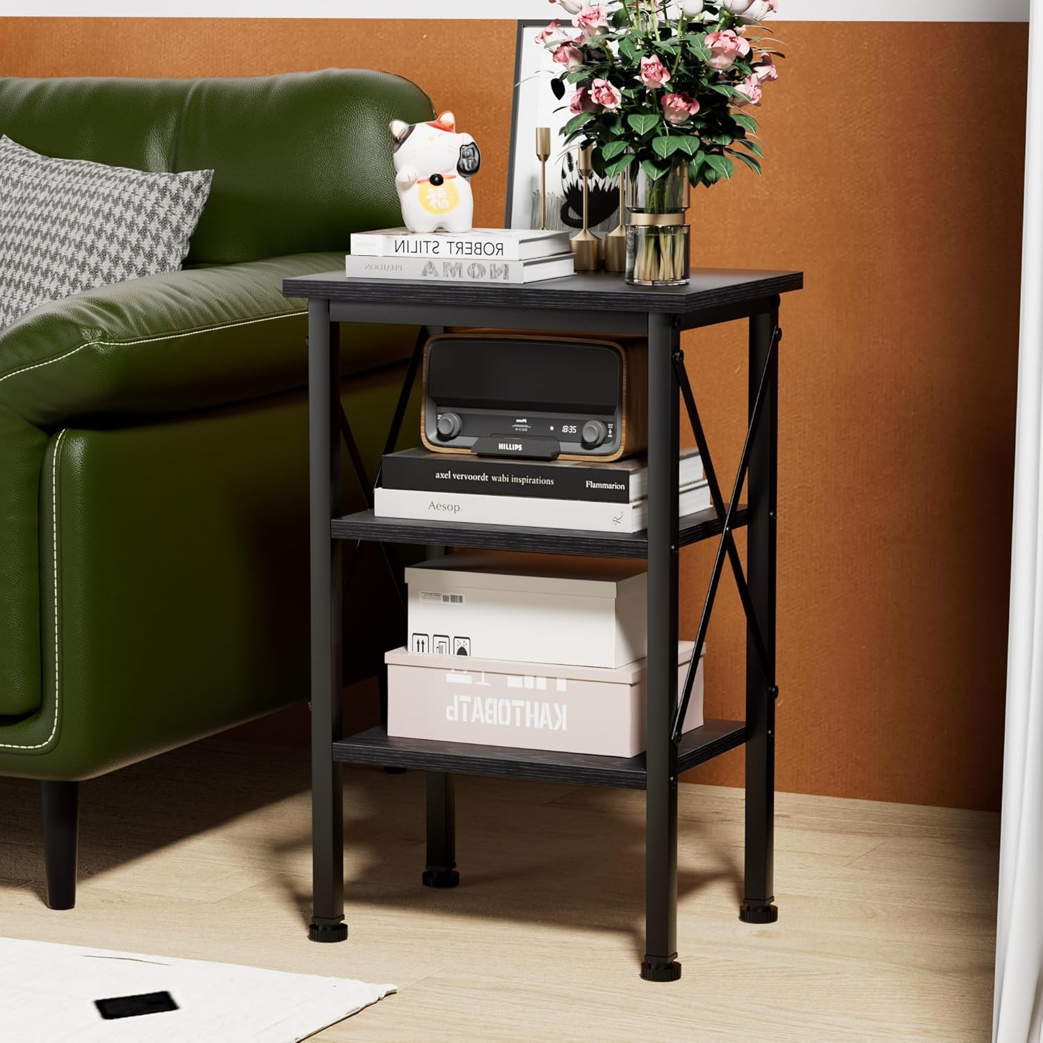 VECELO Modern Nightstands X-Design Side End Table Night Stand with Storage Shelf