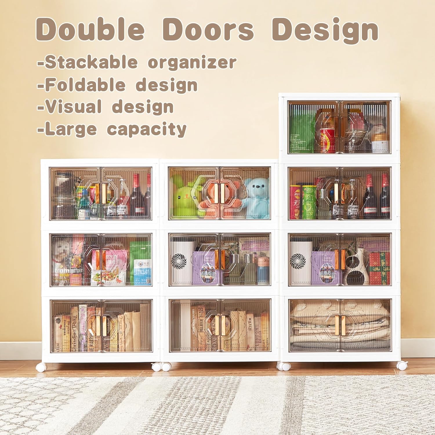 VECELO 4 Pack Plastic Foldable Stackable Storage Bins - VECELO