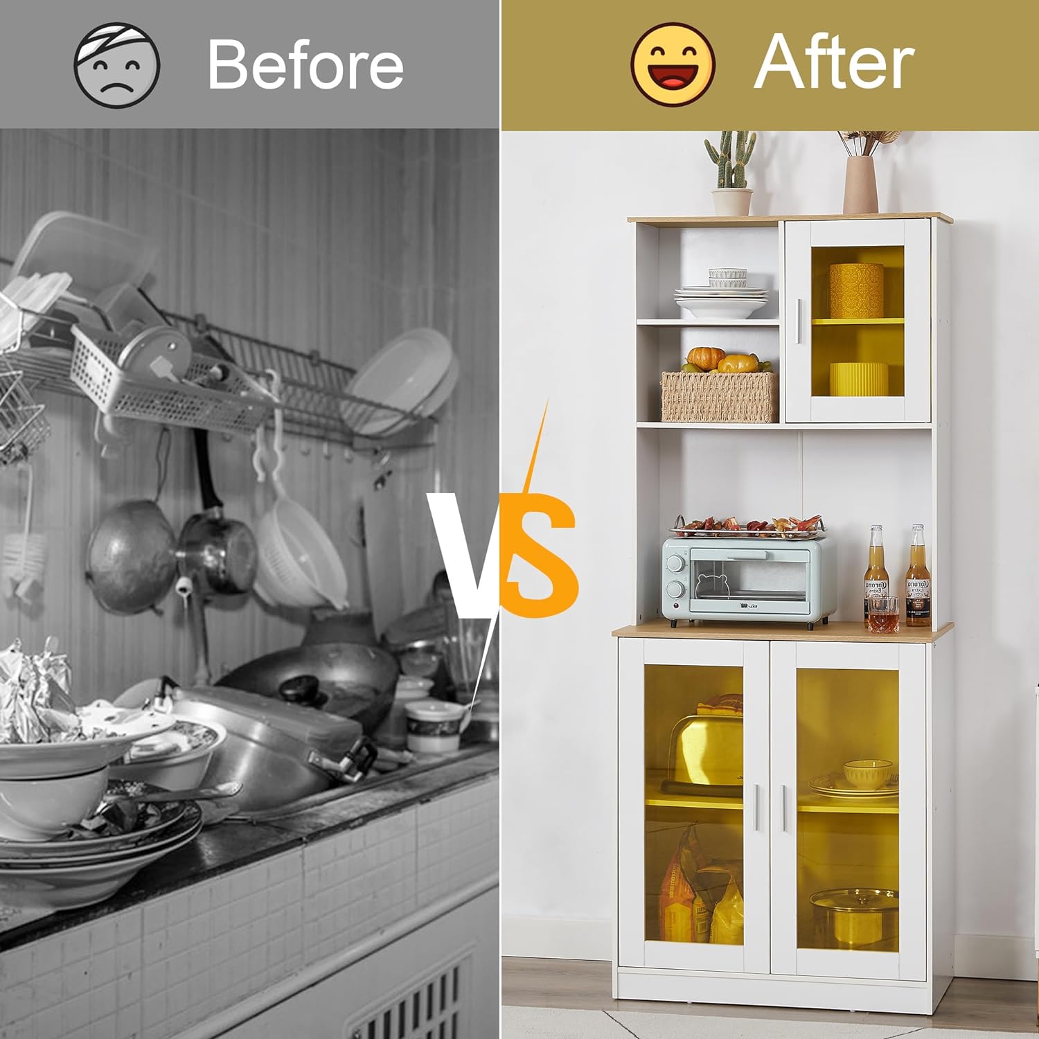 VECELO 72'' Floor Kitchen Pantry Cabinet Free Standing Buffet Hutch - VECELO