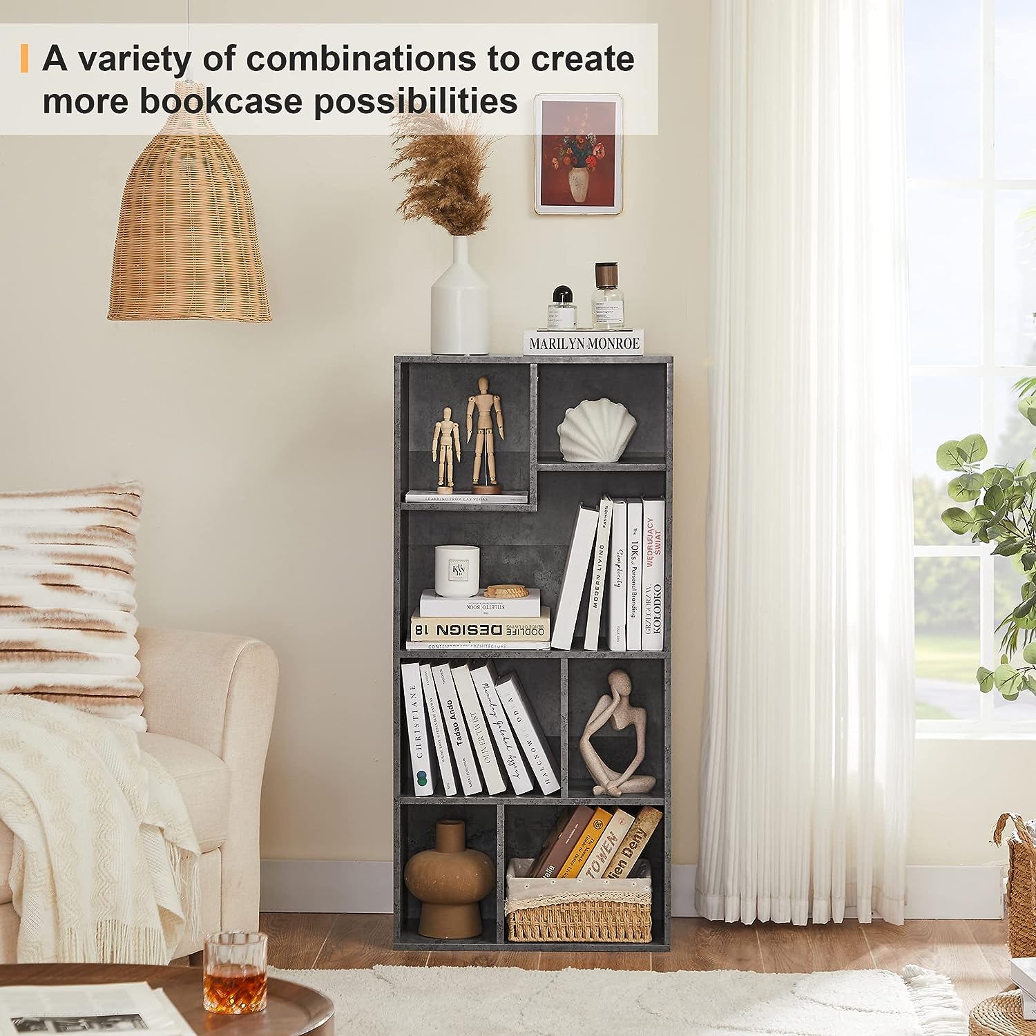 VECELO 42 Inch High Bookcase, 4-Tier Modern Storage Cabinet 7 Cubes - VECELO