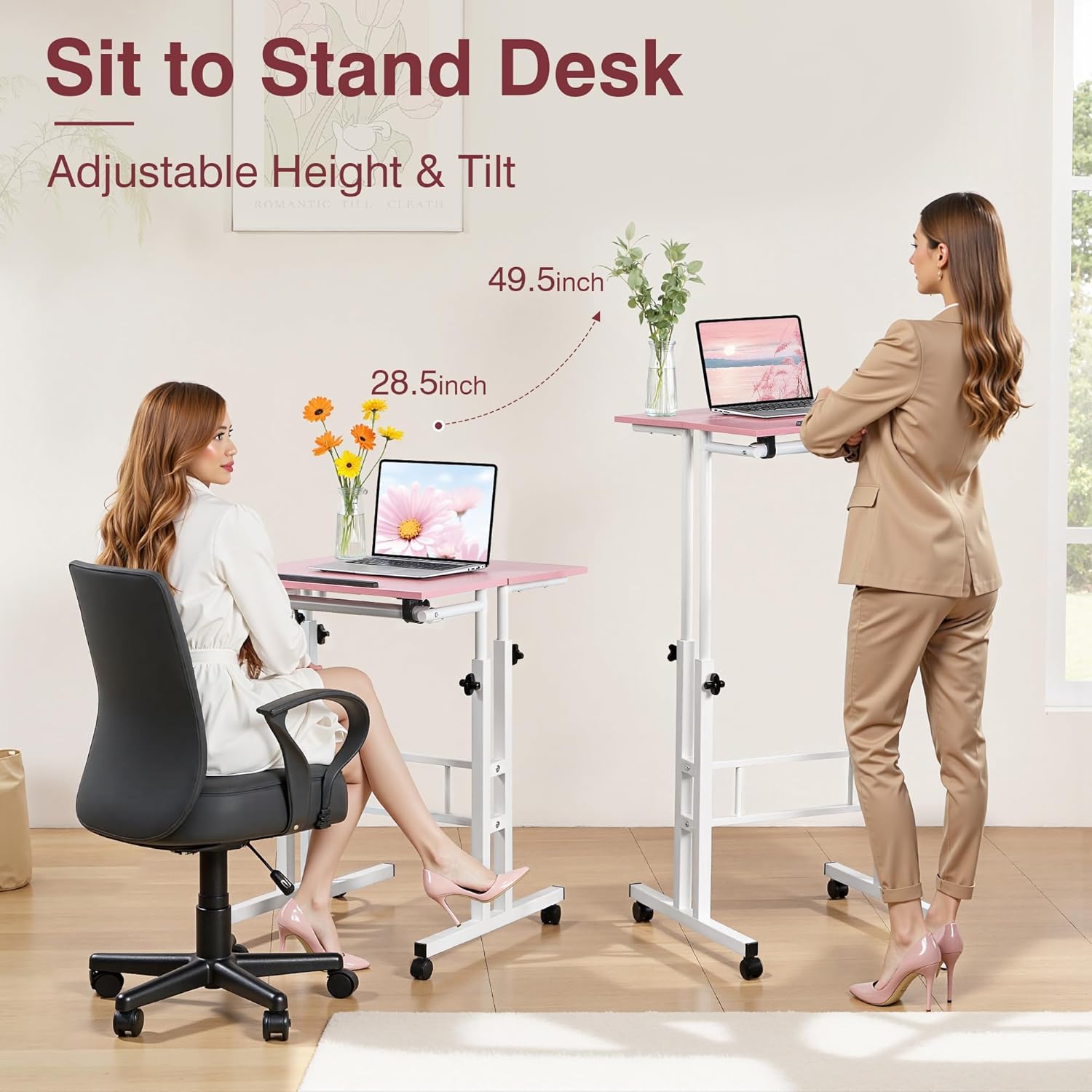 VECELO Small Mobile Standing Desk 24 Inch