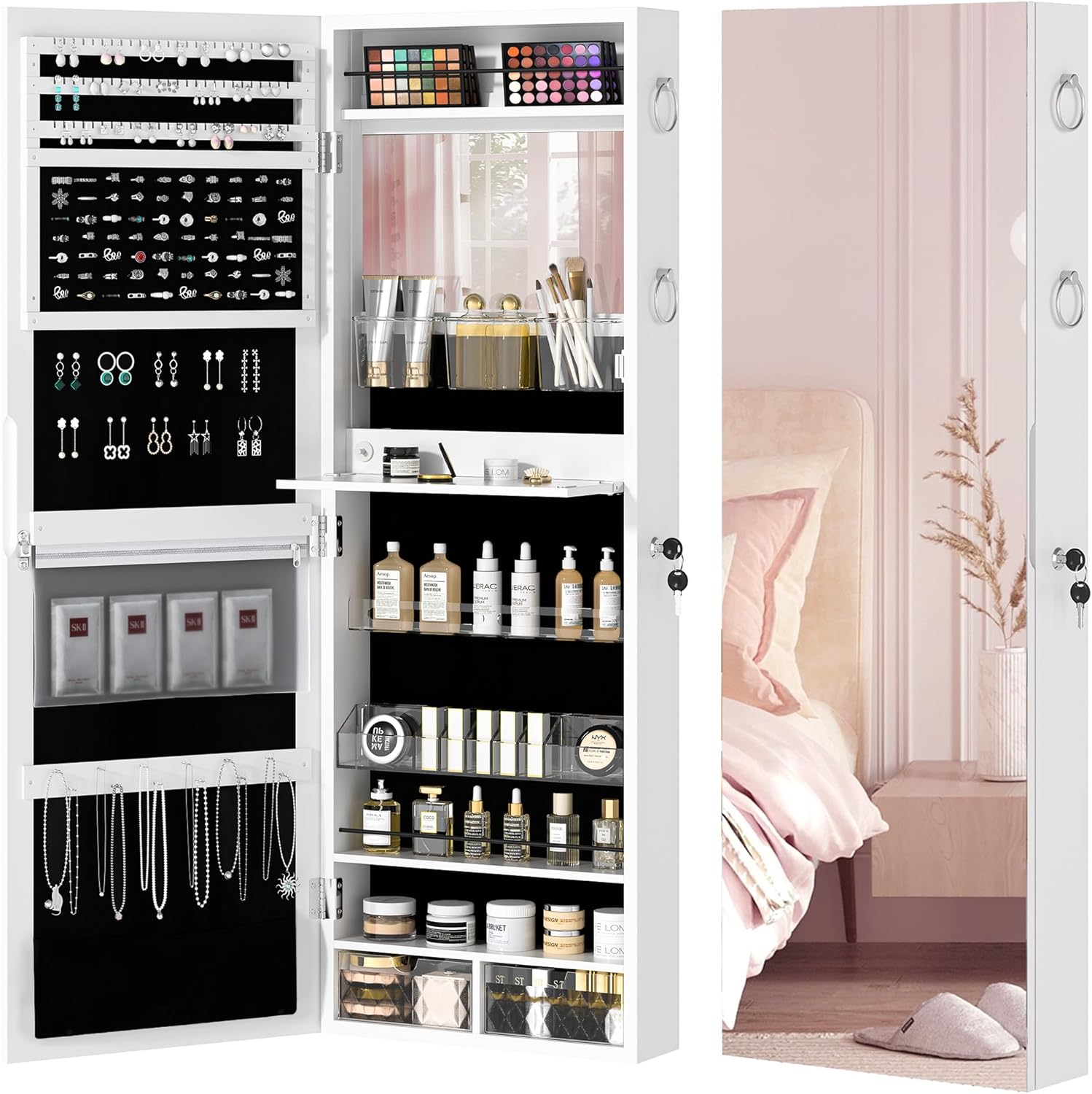VECELO LED Mirror Jewelry Cabinet