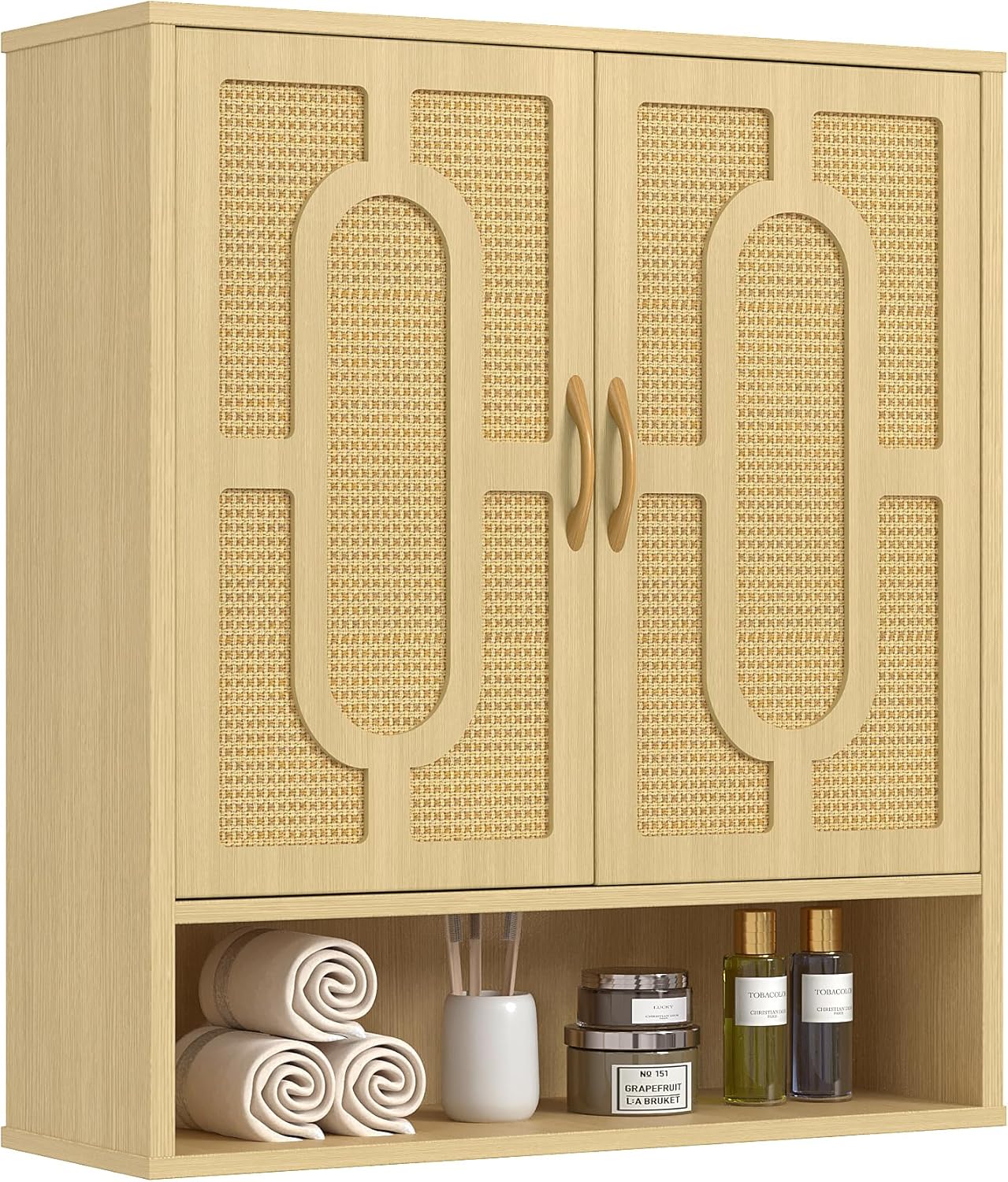 VECELO Rattan Bathroom Wall Cabinet