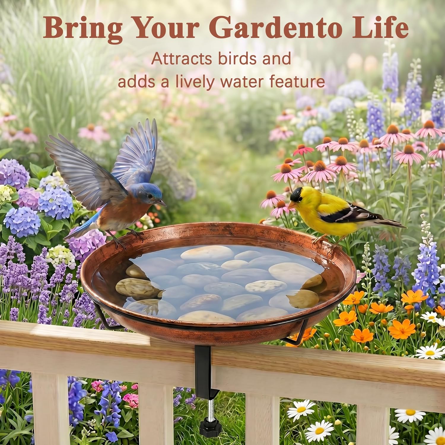 VECELO Deck Mounted Metal Bird Bath for Outside