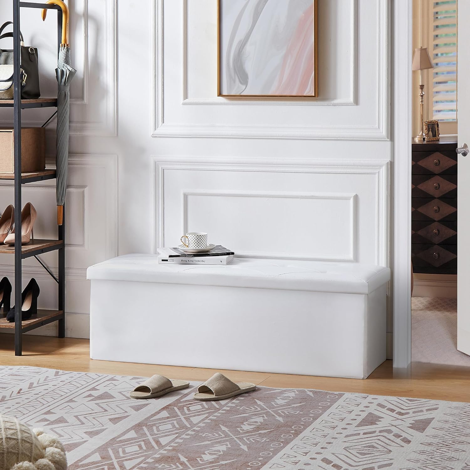 VECELO Storage Ottoman Bench End of Bed 43'' Footstool Footrest Stool Shoestool