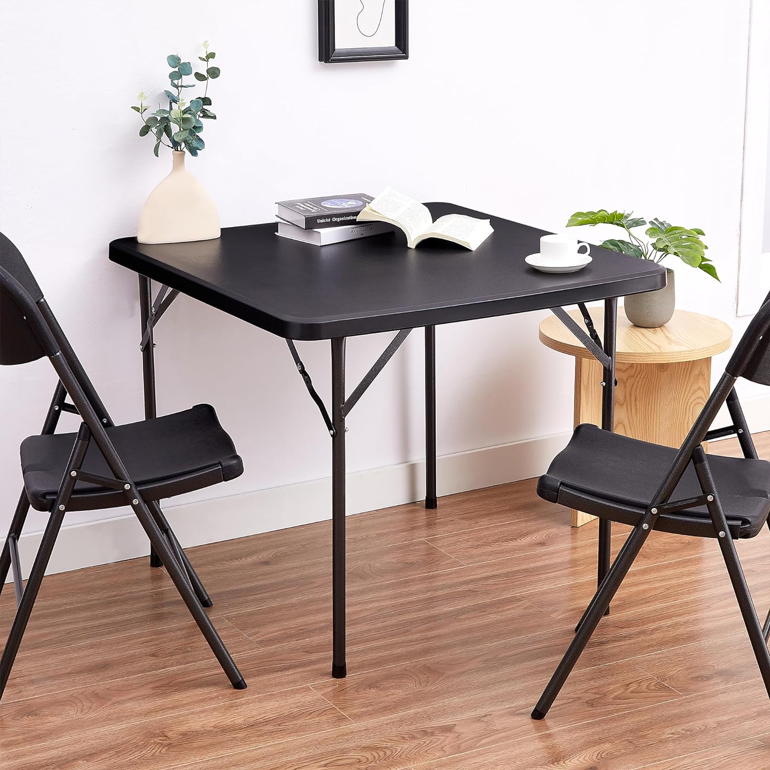 VECELO Folding Plastic Card Table Square with Mesh Bag