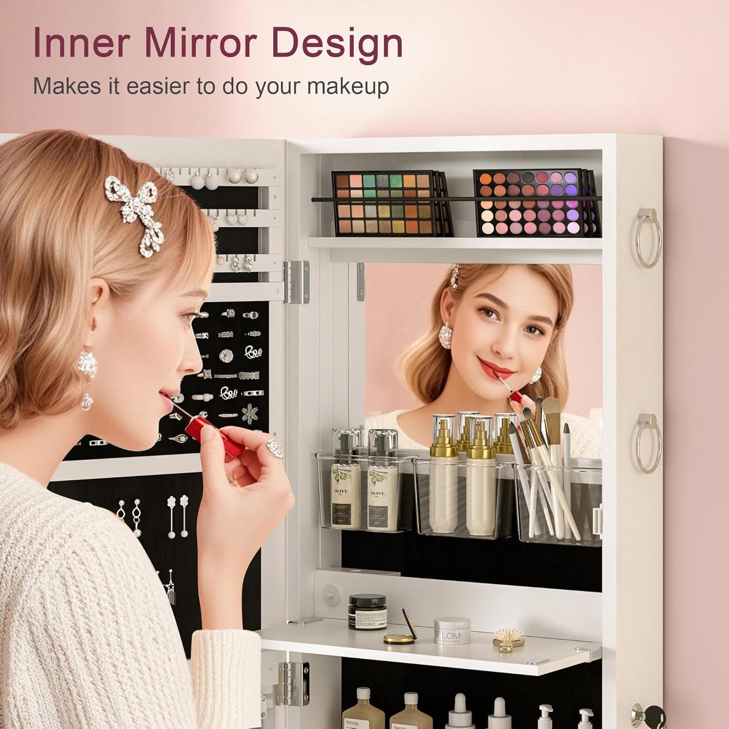 VECELO LED Mirror Jewelry Cabinet