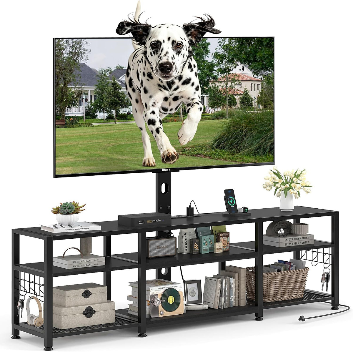 VECELO TV Stand with Mount and Power Outlets