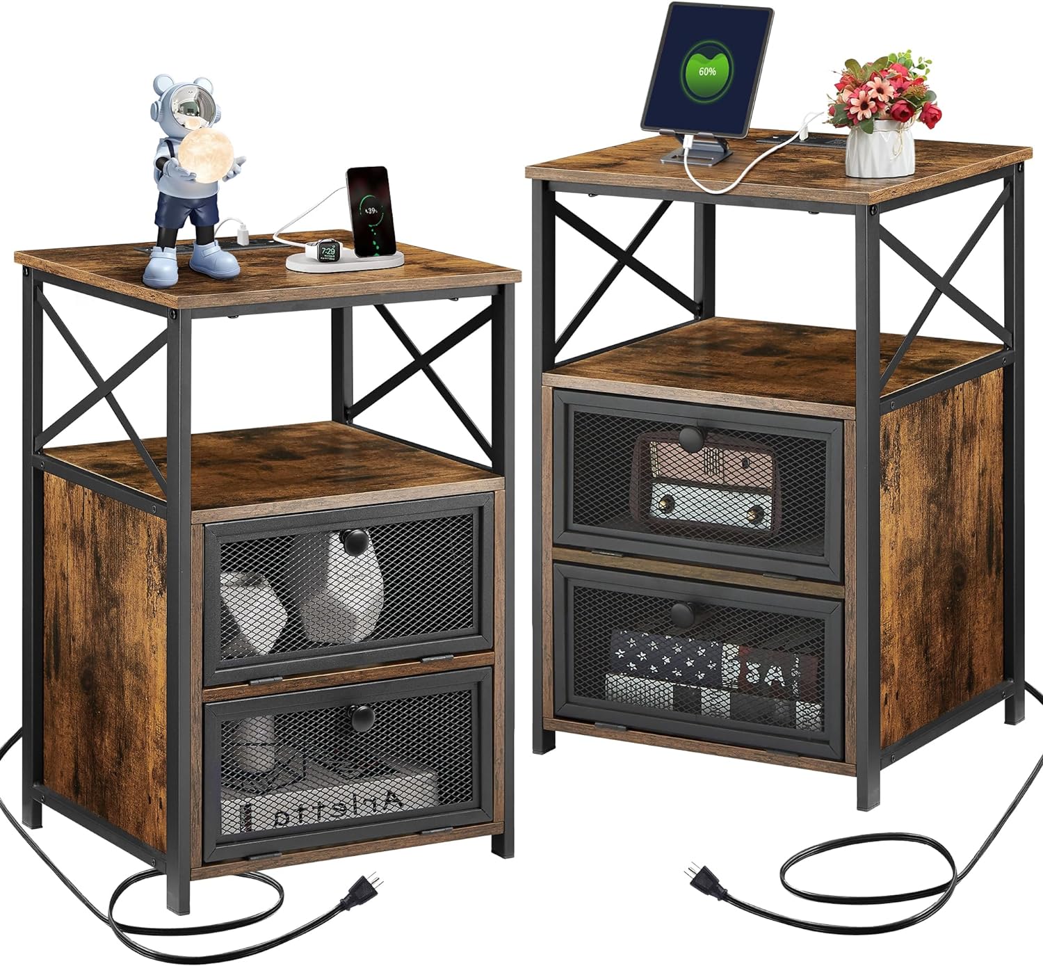 VECELO End Table with USB Ports and Outlets,1 Pack/2 Packs