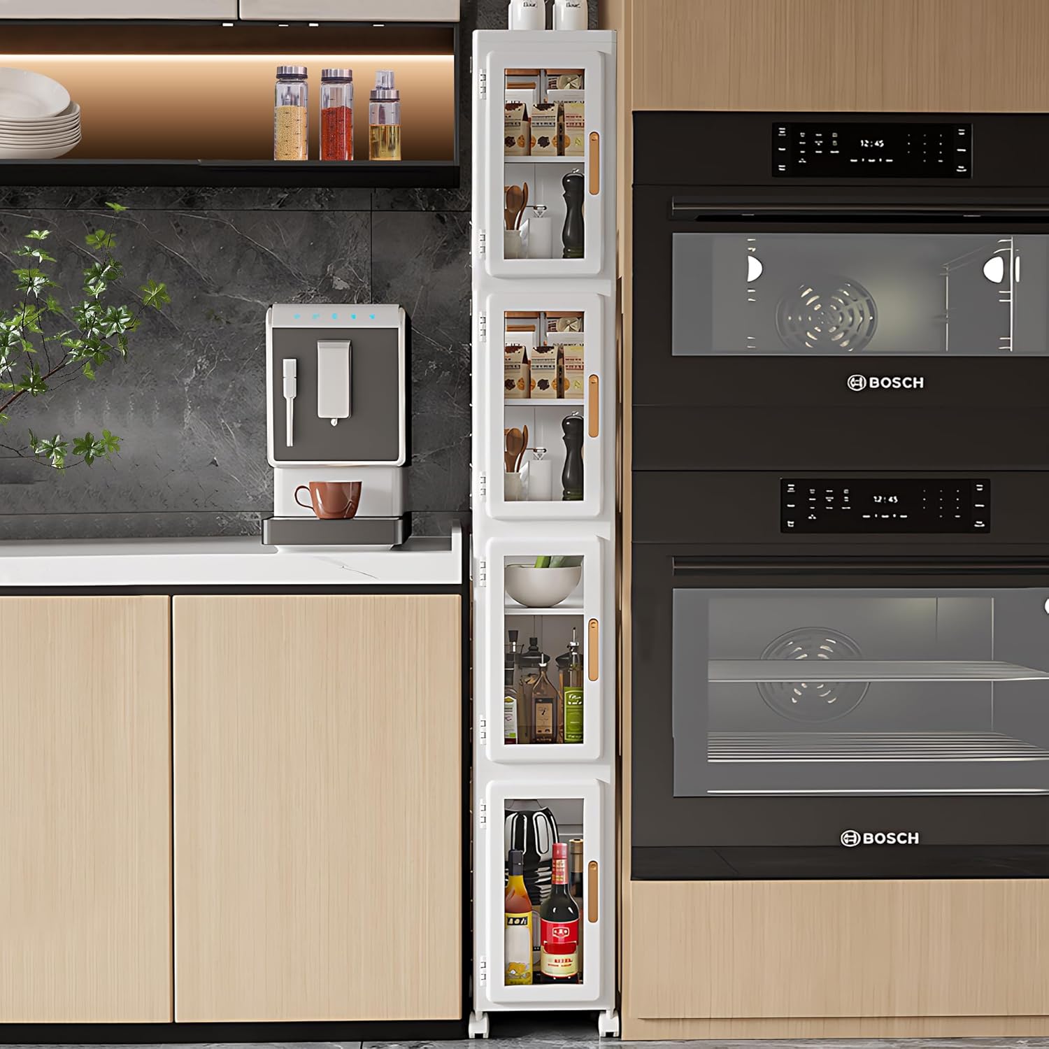 VECELO 4 Tier Tall Plastic Slim Storage Cabinet with Lockable Wheels - VECELO