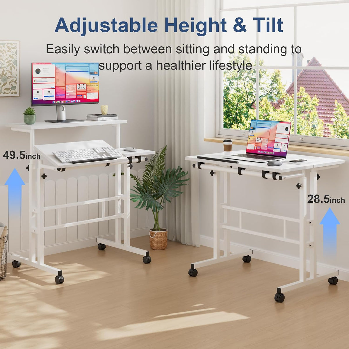 VECELO Mobile Small Standing Desk Adjustable Height