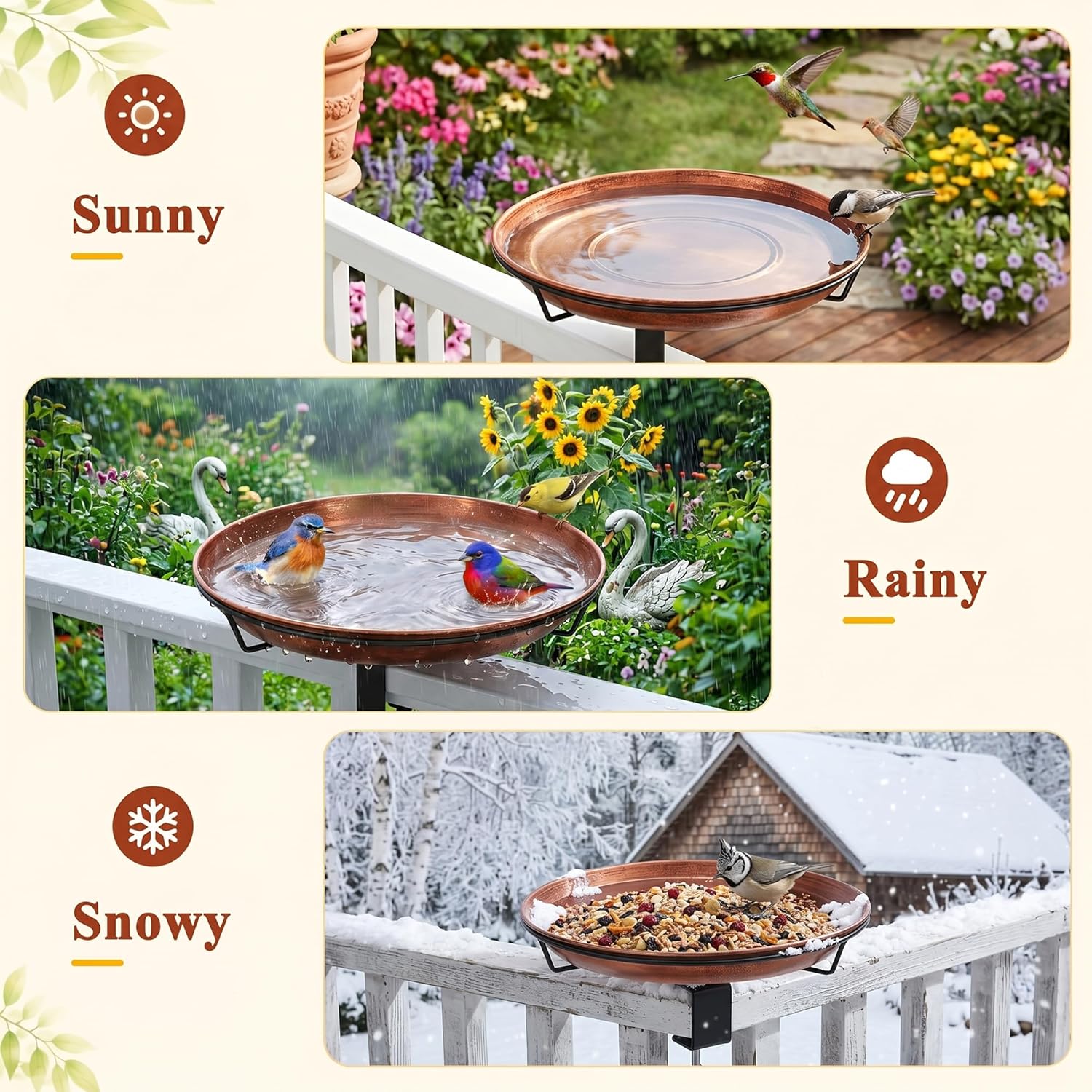 VECELO Deck Mounted Metal Bird Bath for Outside